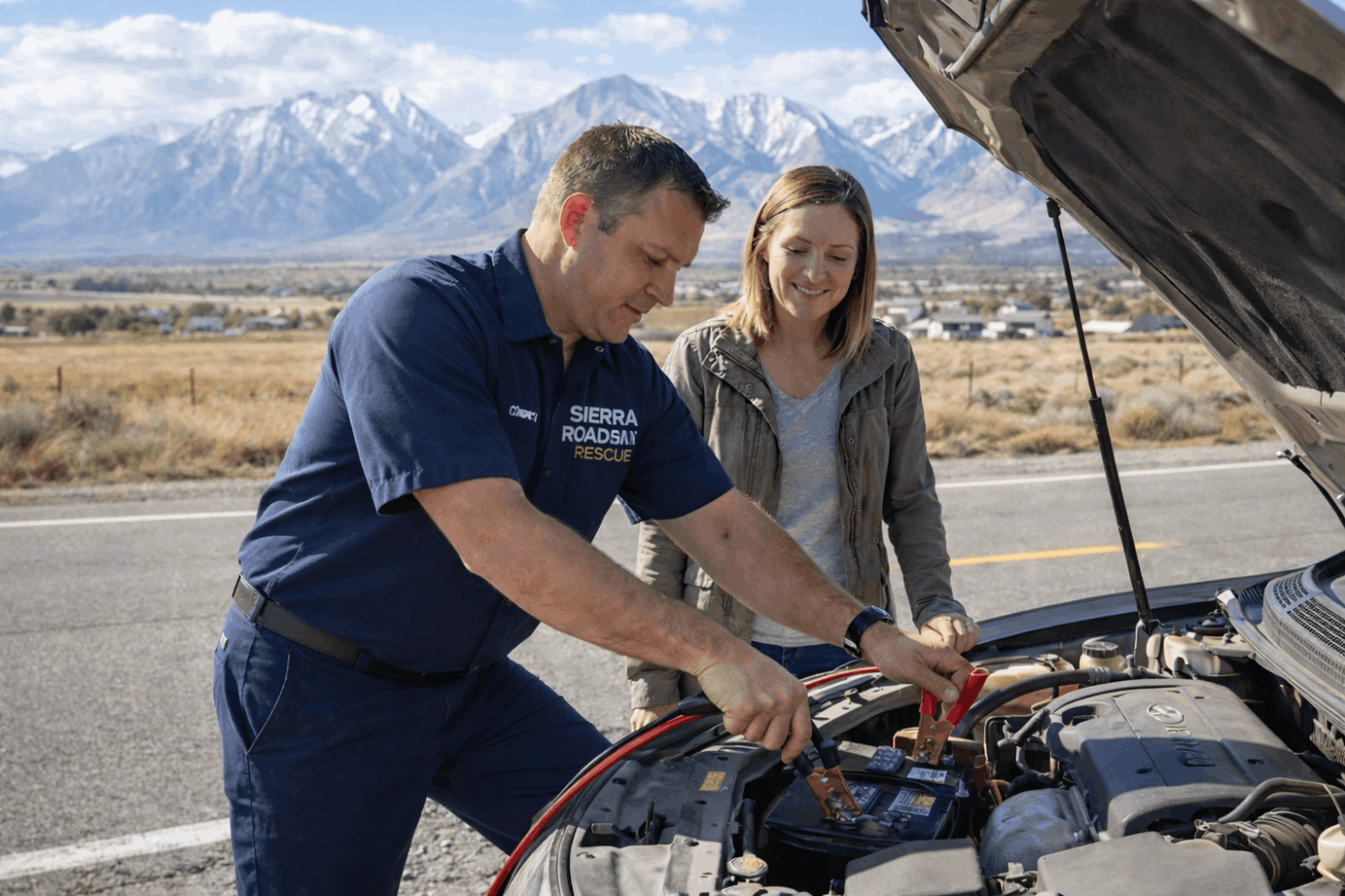 Sierra Auto Locksmith technician jump starting battery